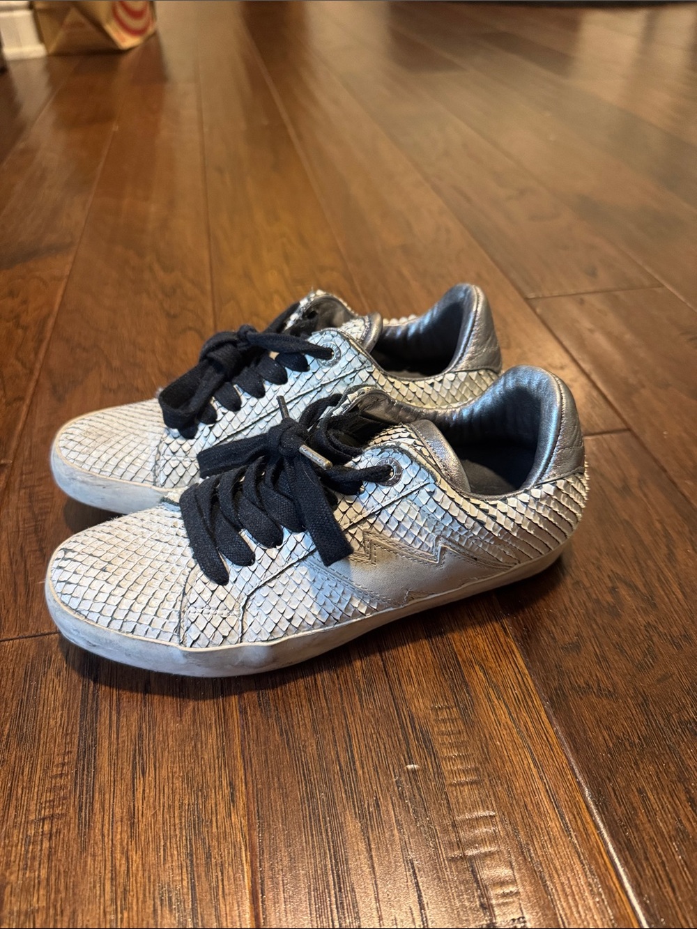 Zadig & Voltaire Silver Textured Sneakers with Black Laces